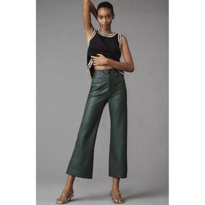 Anthropologie Colette Faux Leather Cropped Wide-Leg Pants Maeve Green Size 24P